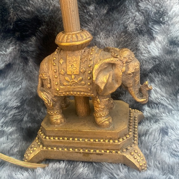 Elegant Gold Elephant Table Lamp with Beaded Trimmed Cloth shade - Picture 3 of 17